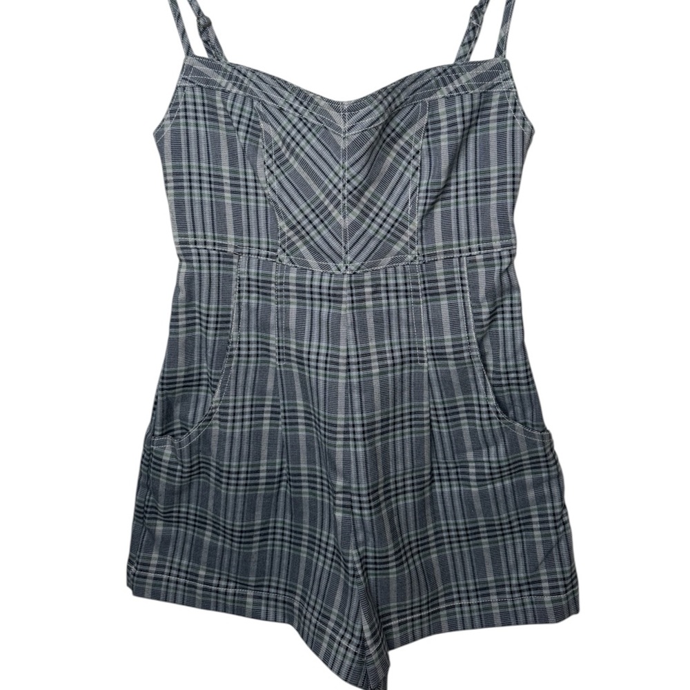 Urban Outfitters Black and Green Plaid Garment Romper